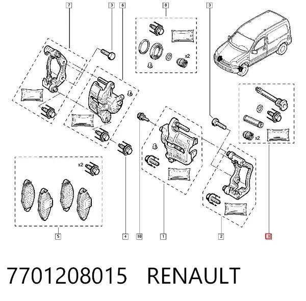 Kit de reparación de pinzas de freno 7701208015 Renault (RVI)