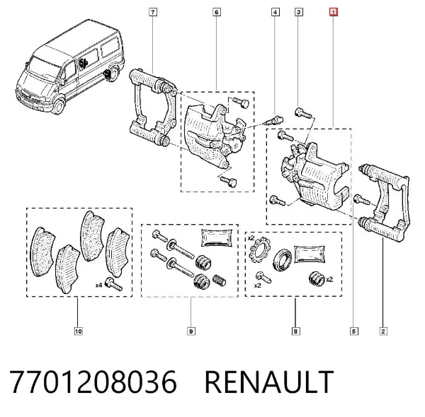 Pinza de freno trasera izquierda 7701208036 Renault (RVI)