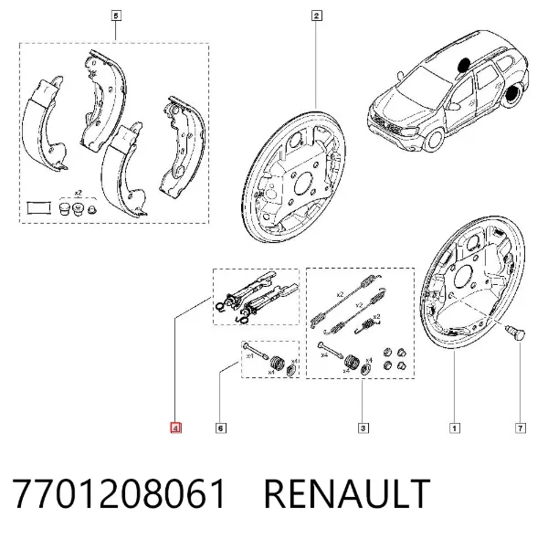 Mecanismo expansor de las zapatas del freno de estacionamiento 7701208061 Renault (RVI)
