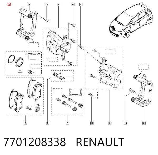 Kit de reparación de pinzas de freno 7701208338 Renault (RVI)