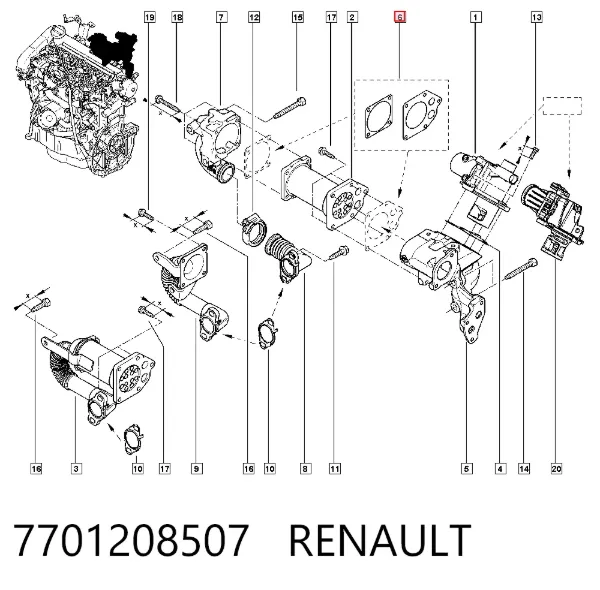 Junta del enfriador EGR del sistema de recirculación de gases 7701208507 Renault (RVI)