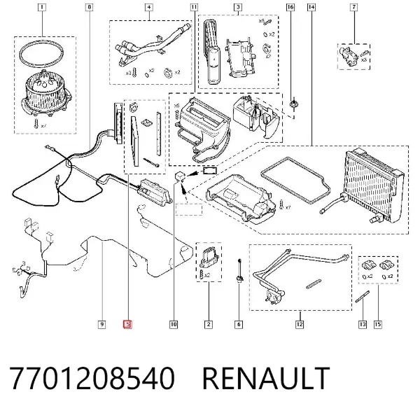 Calentador eléctrico de aire para el sistema de calefacción del habitáculo 7701208540 Renault (RVI)