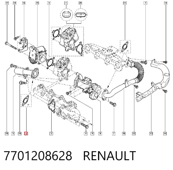 Junta del enfriador EGR del sistema de recirculación de gases 7701208628 Renault (RVI)