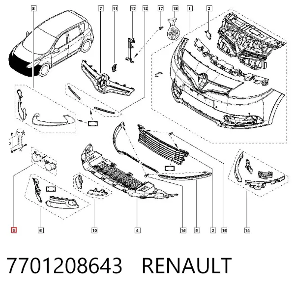 Tapa de rejilla de faro antiniebla del parachoques delantero 7701208643 Renault (RVI)