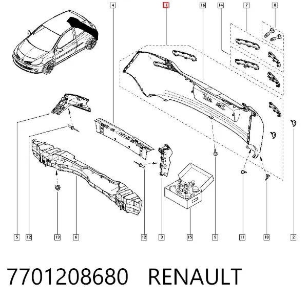Parachoques trasero 7701208680 Renault (RVI)