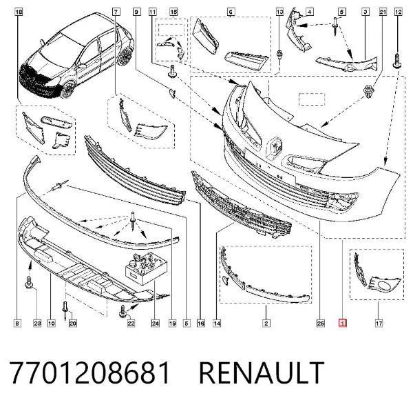 Paragolpes 7701208681 Renault (RVI)