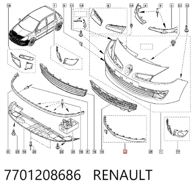 Moldura del parachoques delantero RENAULT 7701208686