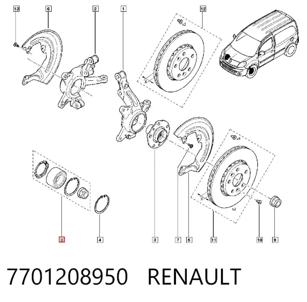 Cojinete de rueda delantero 7701208950 Renault (RVI)