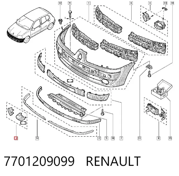 Tapa de rejilla de faro antiniebla del parachoques delantero 7701209099 Renault (RVI)