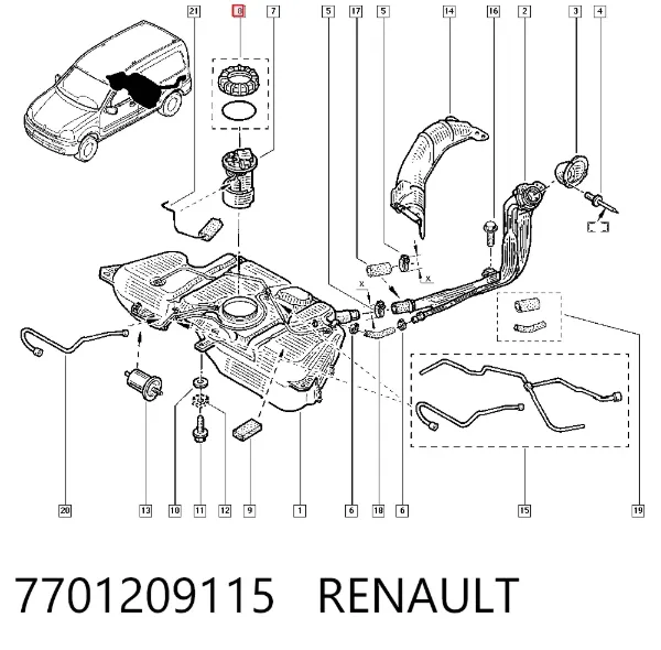 Tapa de la bomba de combustible 7701209115 Renault (RVI)