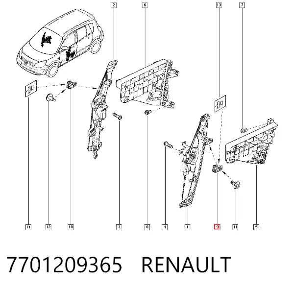 Patín del elevalunas delantero 7701209365 Renault (RVI)