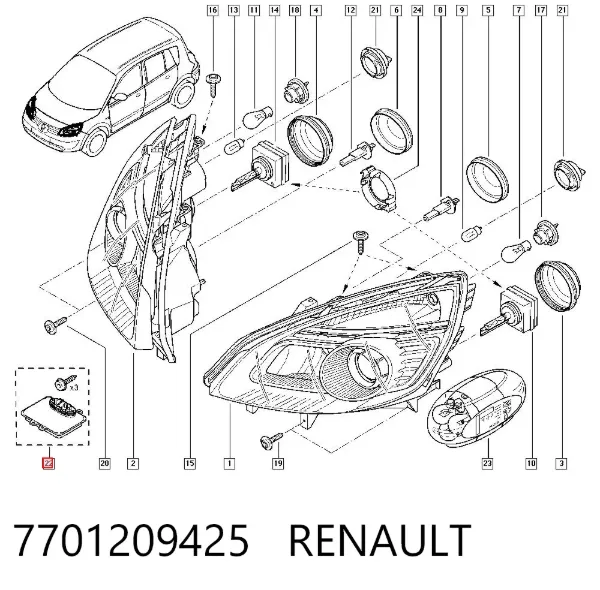 Unidad de control de xenón 7701209425 Renault (RVI)