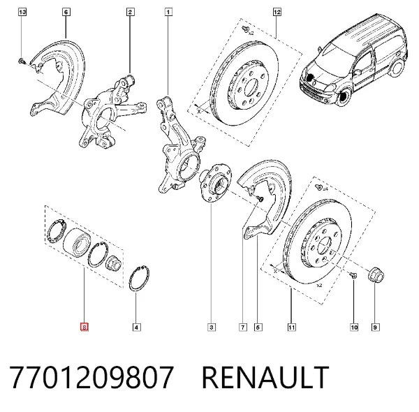 Cojinete de rueda delantero 7701209807 Renault (RVI)