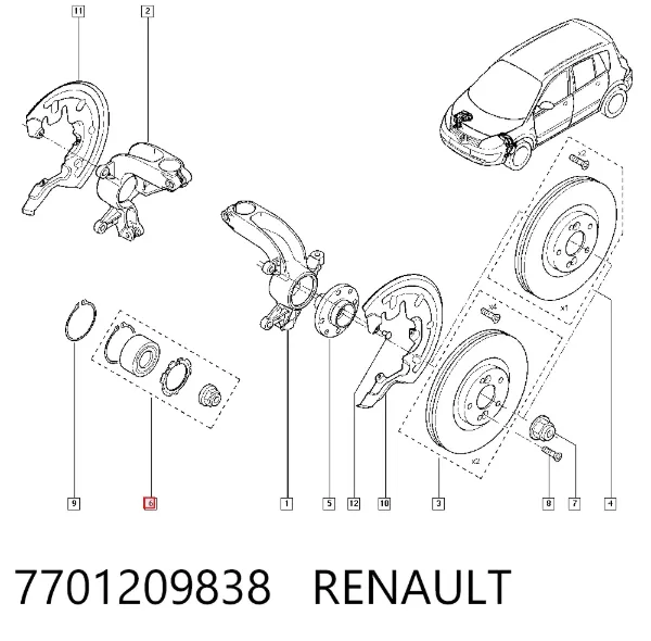 Cojinete de rueda delantero 7701209838 Renault (RVI)
