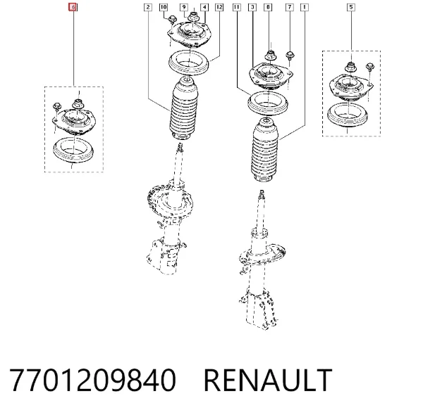 Soporte del amortiguador delantero 7701209840 Renault (RVI)