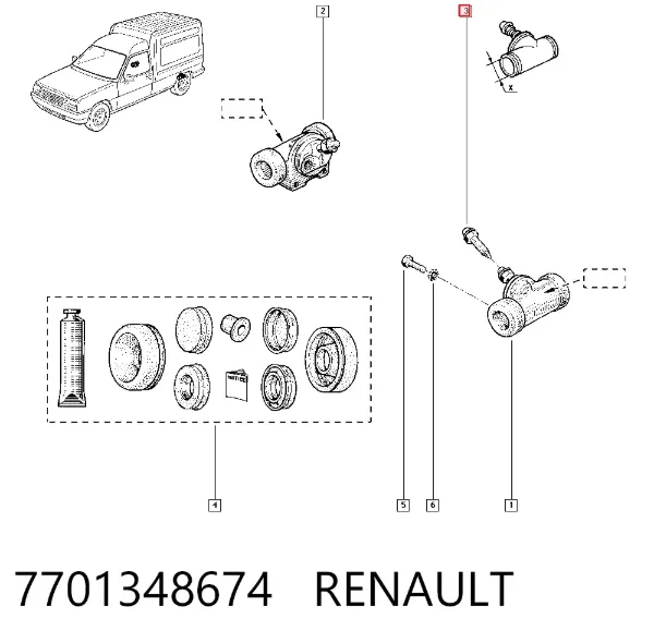 Cilindro de freno de rueda trasera 7701348674 Renault (RVI)