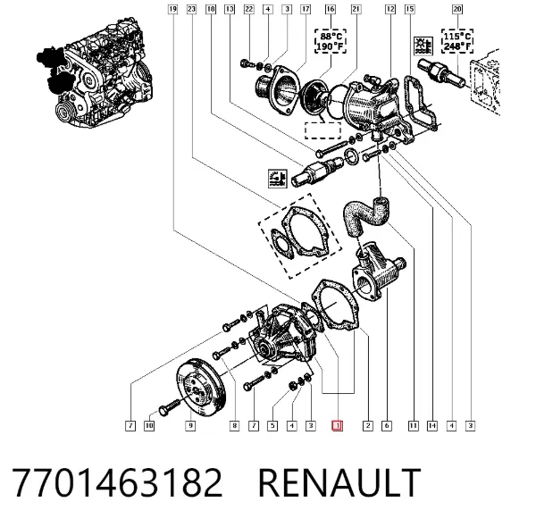 Bomba de agua 7701463182 Renault (RVI)