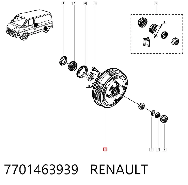 Tambor de freno trasero 7701463939 Renault (RVI)