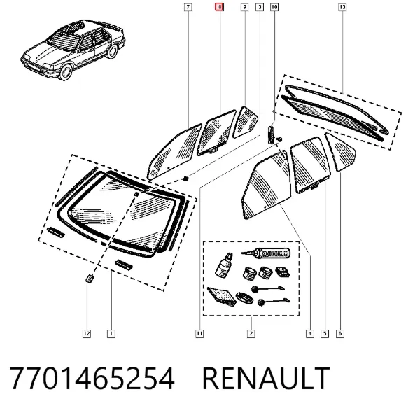 Cristal de puerta trasera derecha 7701465254 Renault (RVI)