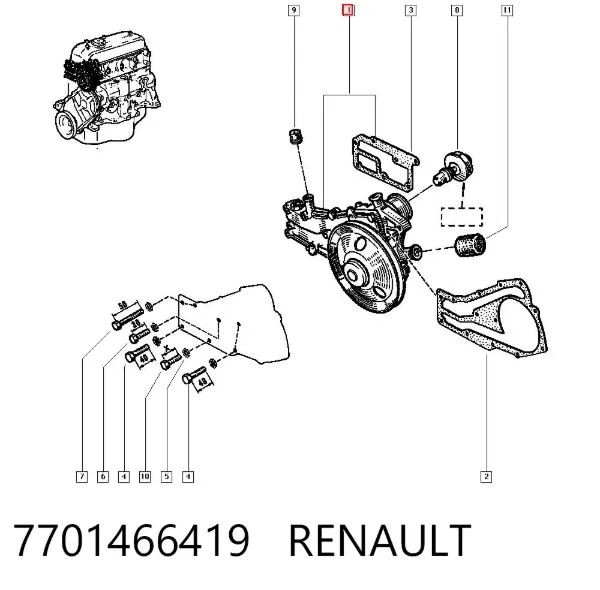 Bomba de agua 7701466419 Renault (RVI)