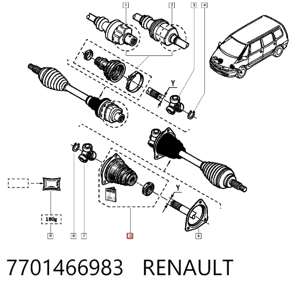 Fuelle, junta homocinética interna izquierda del semieje delantero 7701466983 Renault (RVI)
