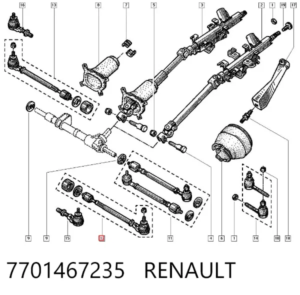 Barra de dirección completa izquierda 7701467235 Renault (RVI)