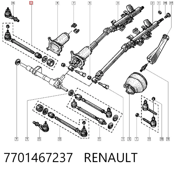 Barra de dirección completa derecha 7701467237 Renault (RVI)