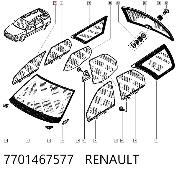 Cristal de puerta delantera derecha 7701467577 Renault (RVI)