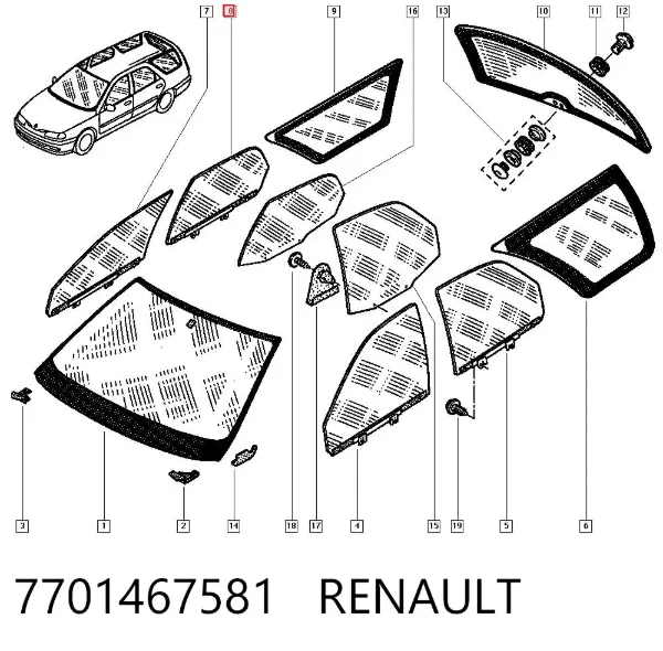 Cristal de puerta trasera derecha 7701467581 Renault (RVI)