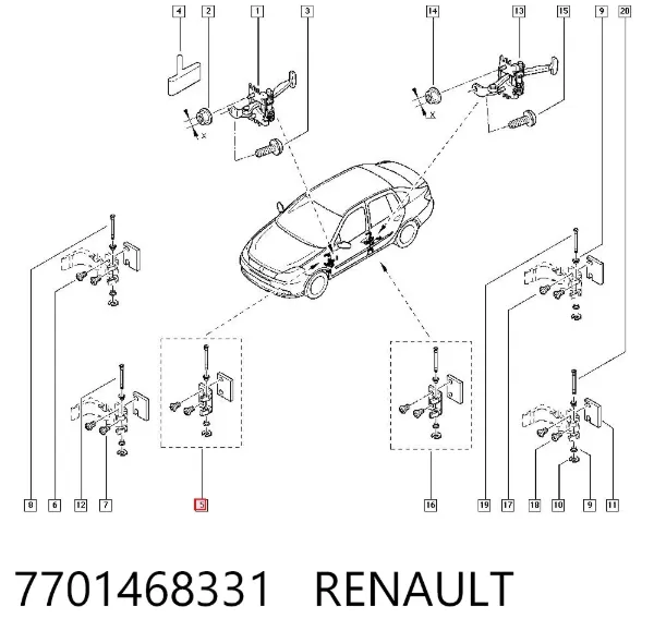 Bisagra de puerta delantera 7701468331 Renault (RVI)