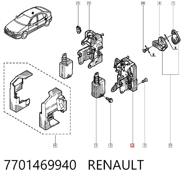 Cerradura de puerta trasera izquierda 7701469940 Renault (RVI)
