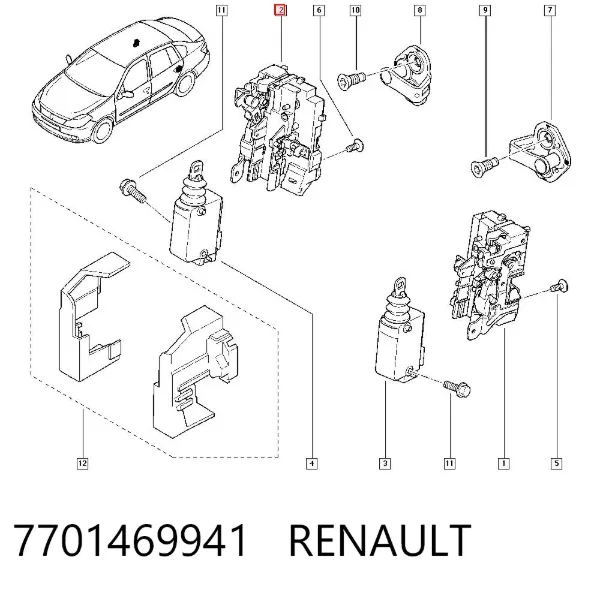 Cerradura de la puerta trasera derecha 7701469941 Renault (RVI)