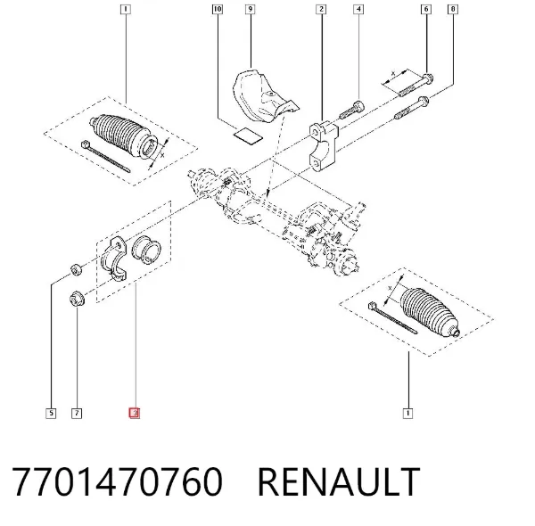 Buje de fijación de la cremallera de dirección 7701470760 Renault (RVI)