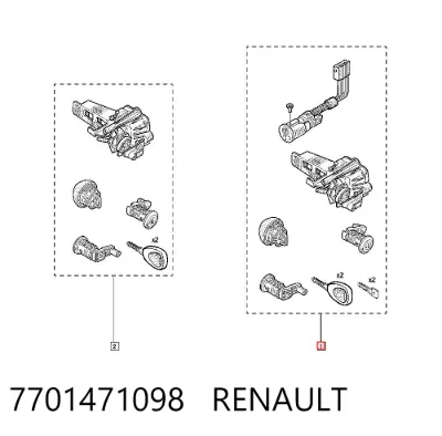 Juego de cilindros de cerradura RENAULT 7701471098