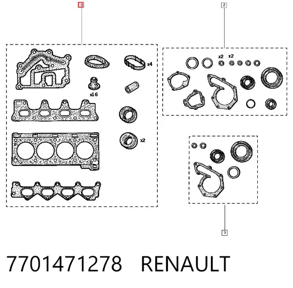 Juego de juntas superiores de motor 7701471278 Renault (RVI)