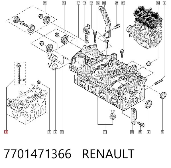 Tornillo culata 7701471366 Renault (RVI)
