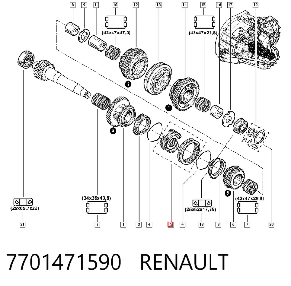 Sincronizador de quinta marcha 7701471590 Renault (RVI)