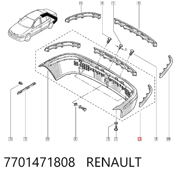 Parachoques trasero 7701471808 Renault (RVI)