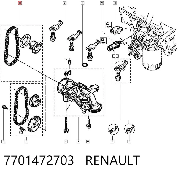 Juego de cadena de bomba de aceite 7701472703 Renault (RVI)