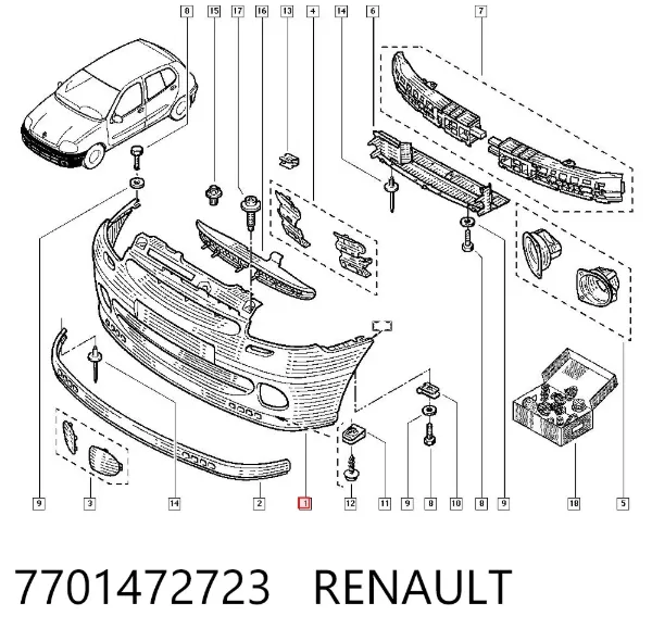 Paragolpes 7701472723 Renault (RVI)