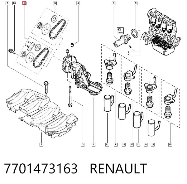 Juego de cadena de bomba de aceite 7701473163 Renault (RVI)