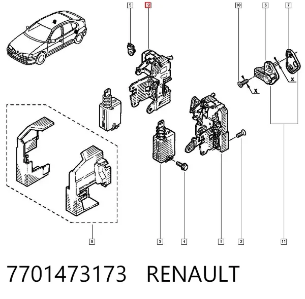 Cerradura de la puerta trasera derecha 7701473173 Renault (RVI)