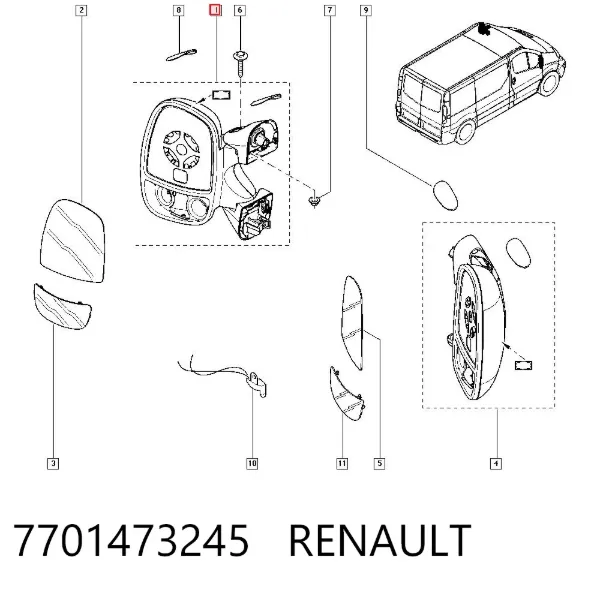 Espejo de retrovisor izquierdo 7701473245 Renault (RVI)