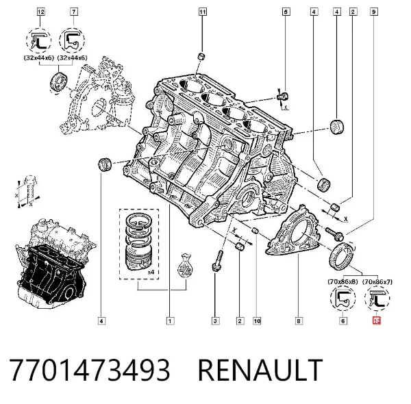 Retén de cigüeñal 7701473493 Renault (RVI)