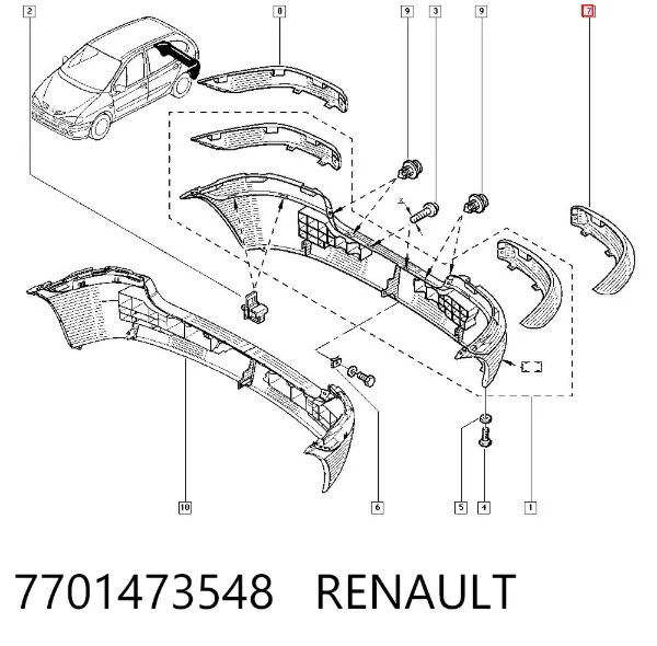 Protector parachoques trasero izquierdo 7701473548 Renault (RVI)