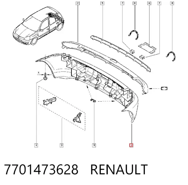 Parachoques trasero 7701473628 Renault (RVI)