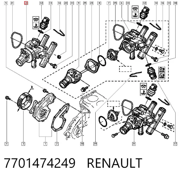 Caja de termostato 7701474249 Renault (RVI)
