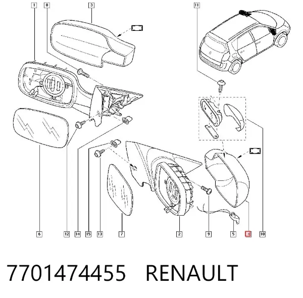 Cubierta De Espejo Retrovisor Derecho 7701474455 Renault (RVI)