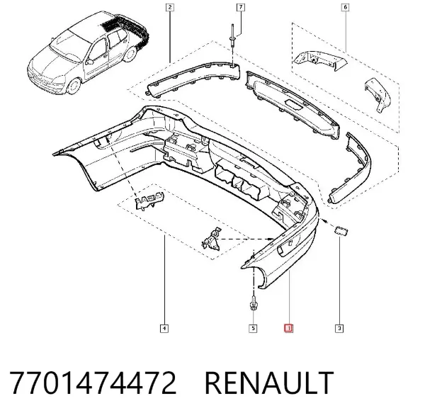 Parachoques trasero 7701474472 Renault (RVI)