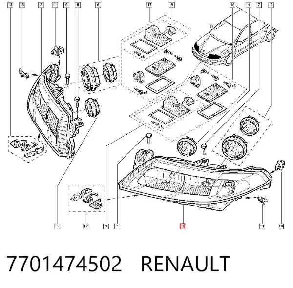 Faro izquierdo 7701474502 Renault (RVI)